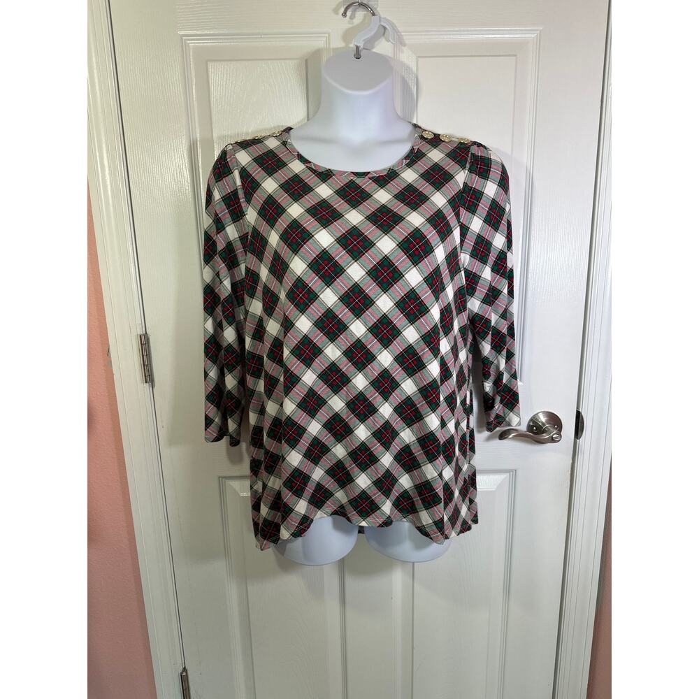 Kim Rogers XL red and green plaid long sleeve